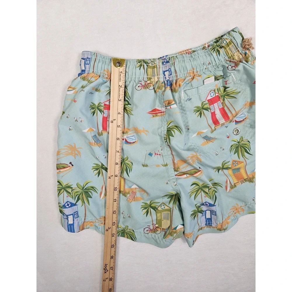 Azul Siete Men's Cyan Blue Print Swim Trunks Shorts Small S Palm‎ Tree Beach